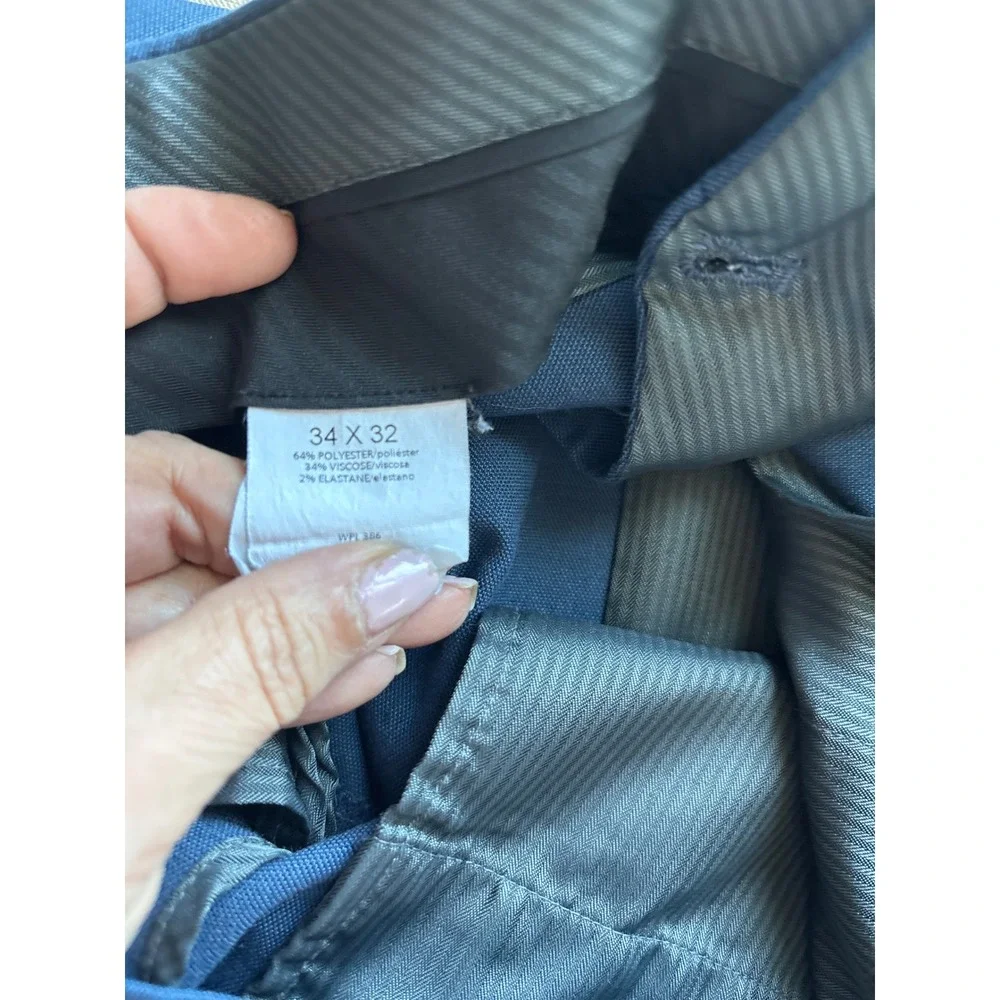 Reaction Kenneth Cole Mens Blue Stretch Dress Pants 34x32 Flat Front Trousers